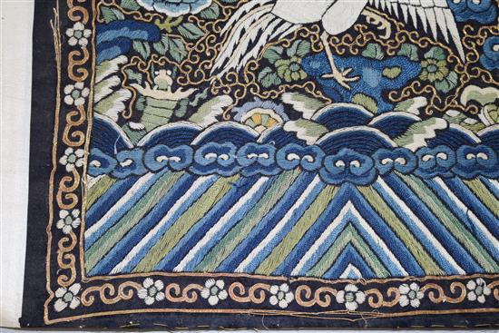A Chinese embroidered silk silver pheasant rank badge, late 19th century, 29 x 31cm